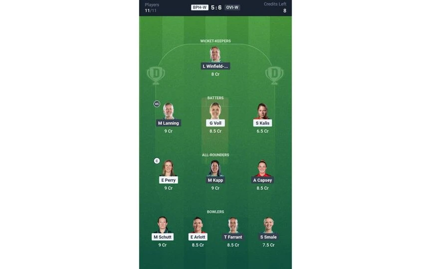 BPH-W vs OVI-W, The Hundred Women's 2025: Dream11 Team 1 [Source: @Dream11 App]