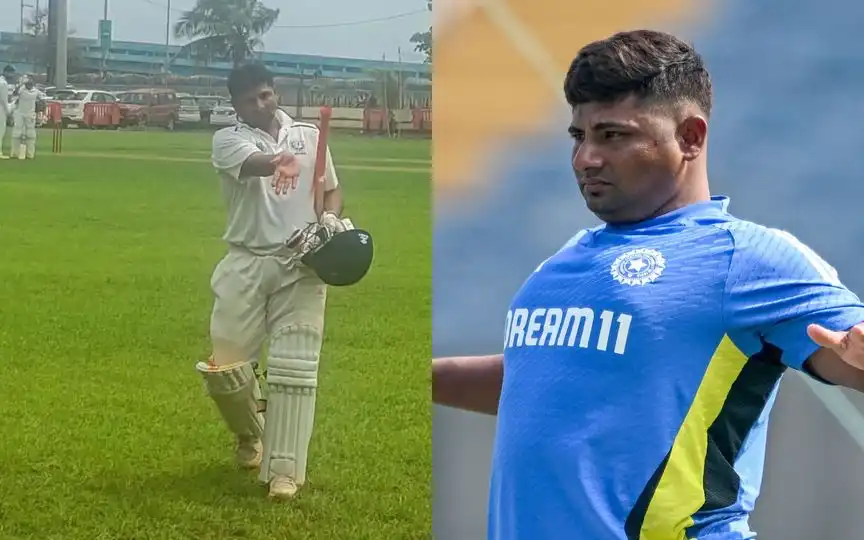 Sarfaraz Khan In Kanga League and for India (Source:@toi_gauravG and AFP)
