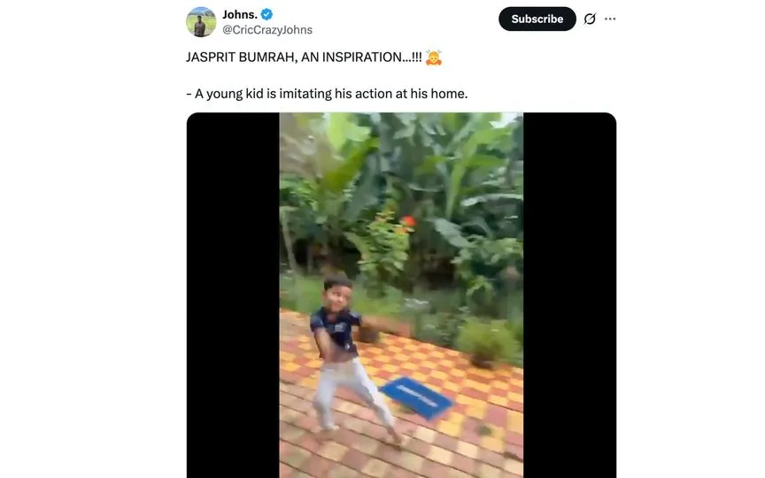 Kid copying Jasprit Bumrah's action [Source: @CricCrazyJohns/X.com]