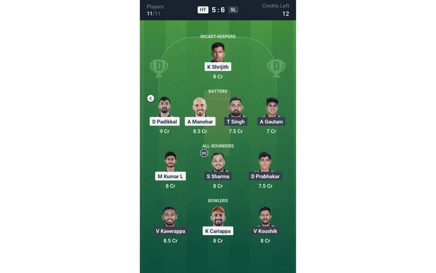 HT vs SL Match 3: Dream11 Team 1 [Source: @Dream11 App]