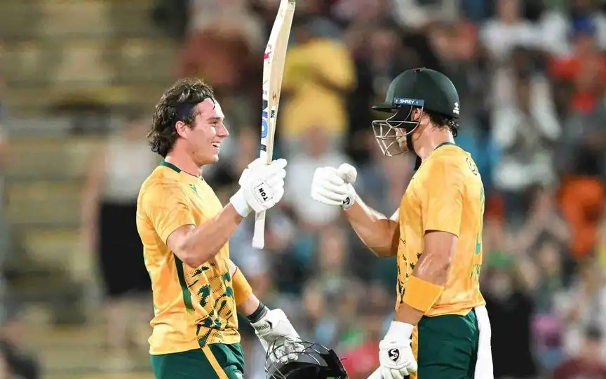 Dewald Brevis after scoring his century (AFP)