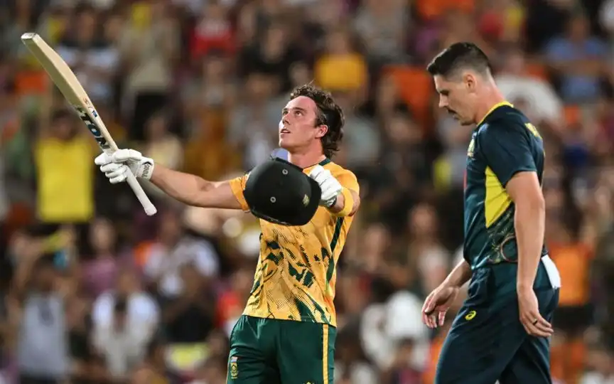 Dewald Brevis hundred [Source: AFP Photo]
