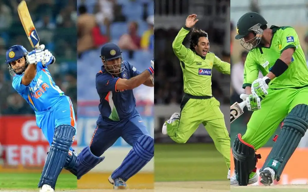 Virat Kohli, MS Dhoni, Saeed Ajmal, Shoaib Akhtar [Source: AFP Media]