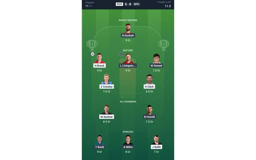 NOS vs BPH, The Hundred Men's 2025: Dream11 Team 1 [Source: @Dream11 App]