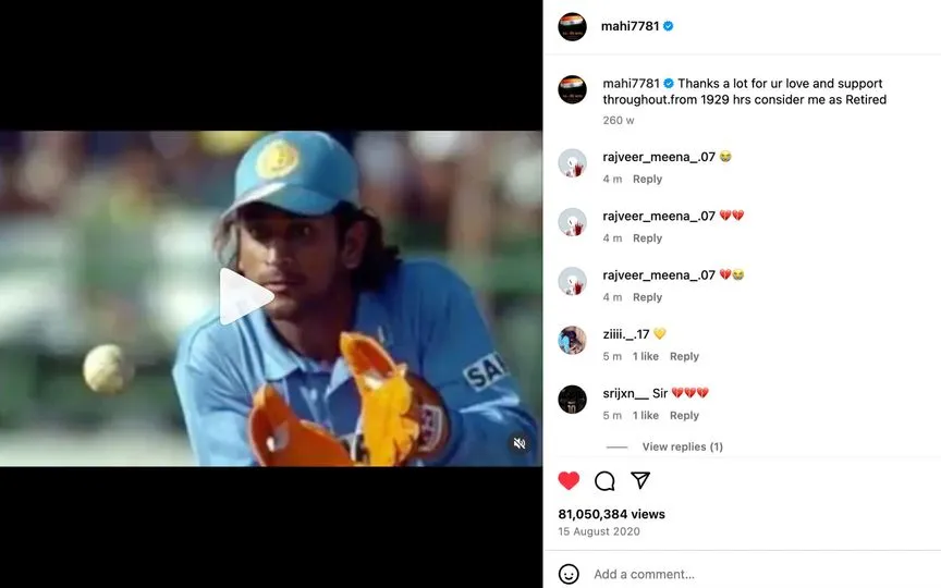 MS Dhoni's retirement post [Source: @mahi7781/Instagram.com]
