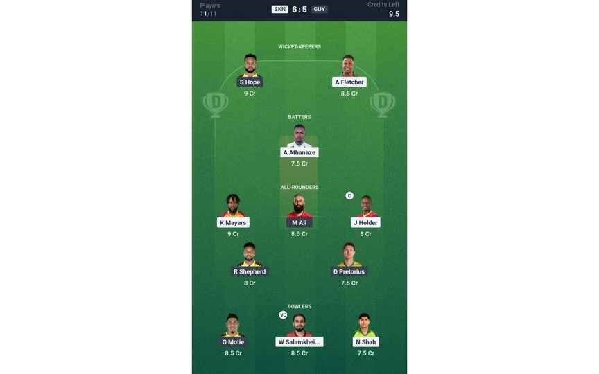 SKN vs GUY, CPL 2025: Dream11 Team 2 [Source: @Dream11 App]