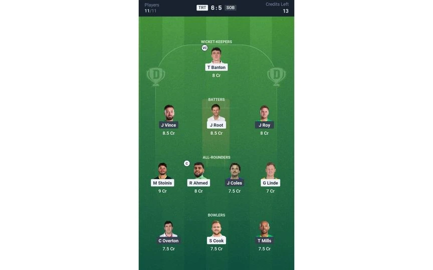 TRT vs SOB, The Hundred Men's 2025: Dream11 Team 2 [Source: @Dream11 App]