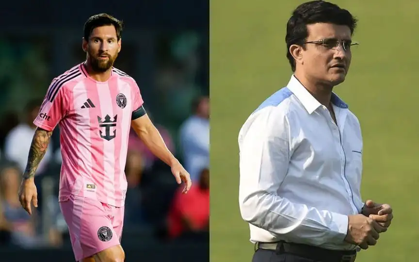 Sourav Ganguly to host Lionel Messi during 'Goat Tour' [Source: @daniknowsfooty, @DelhiCapitals/X.com]