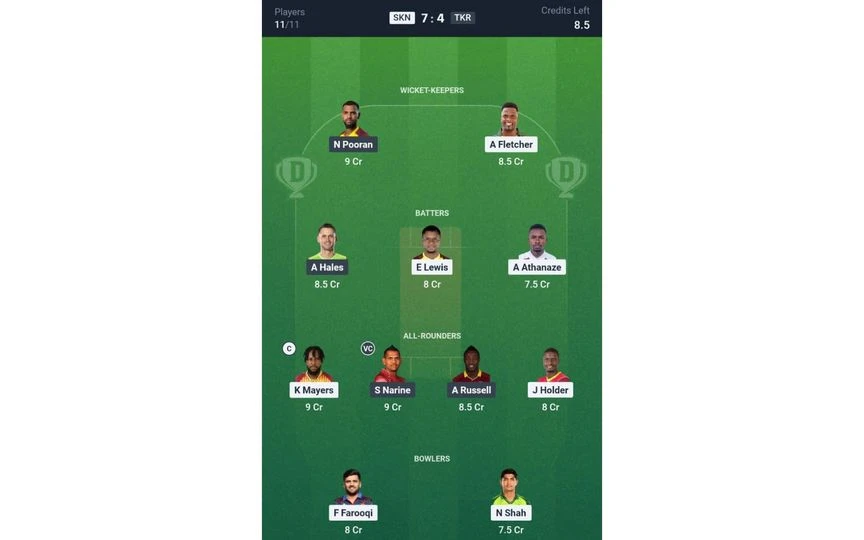 SKN vs TKR, CPL 2025: Dream11 Team 2 [Source: @Dream11 App]