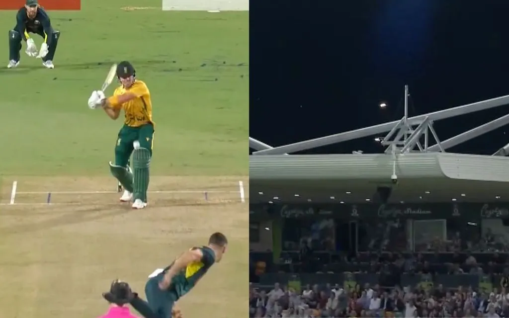 Dewald Brevis six against Australia (Source: Screengrab/Hotstar)