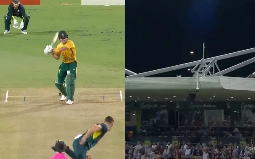 Dewald Brevis six against Australia (Source: Screengrab/Hotstar)