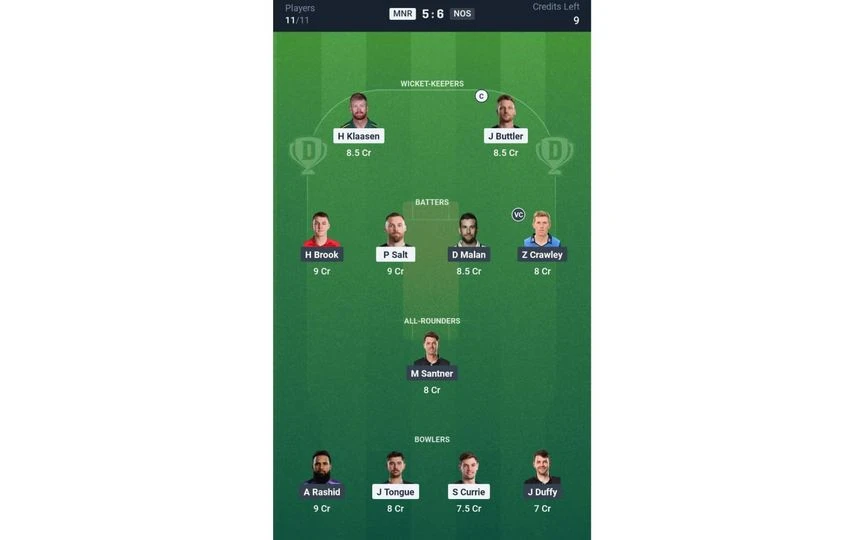 MNR vs NOS, The Hundred Men's 2025: Dream11 Team 1 [Source: @Dream11 App]