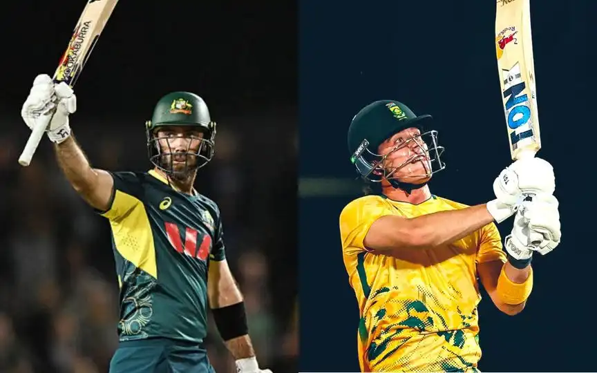 Glenn Maxwell and Dewald Brevis [Source: @Saabir_Saabu01, @anj_shas/x.com]