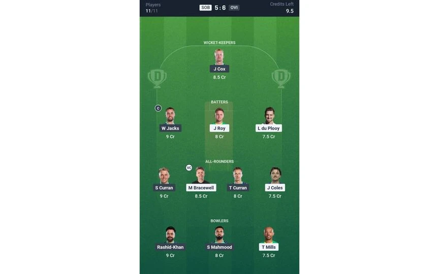 SOB vs OVI, The Hundred Men's 2025: Dream11 Team 2 [Source: @Dream11 App]