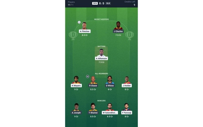 SKN vs SLK, CPL 2025: Dream11 Team 2 [Source: @Dream11 App]