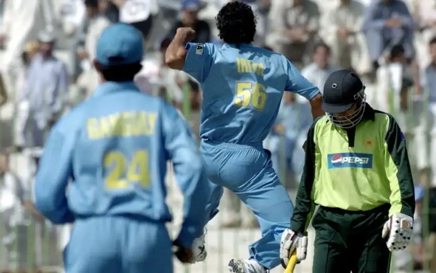 Irfan Pathan celebrating Shahid Afridi's wicket [Source: AFP]