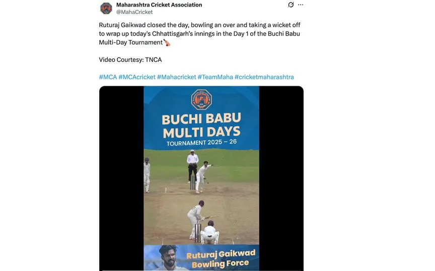 Video of Ruturaj Gaikwad's bowling [Source: @MahaCricket/X.com]