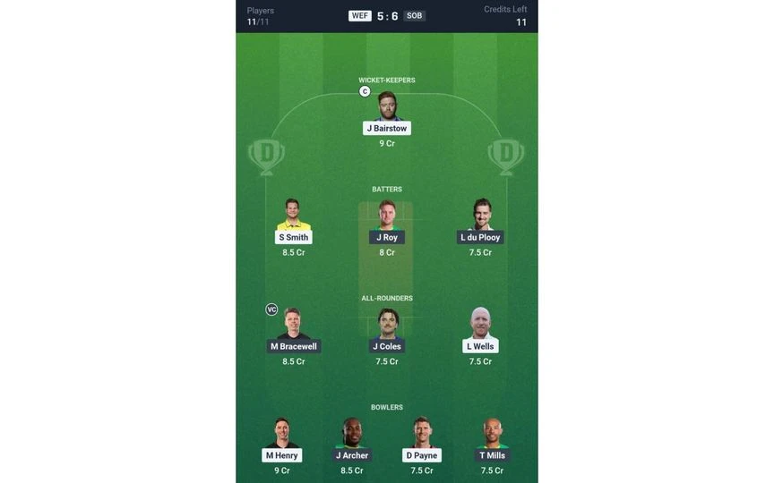 WEF vs SOB Match 21, The Hundred 2025, Dream 11 Team 1 [Source: @Dream11 App]