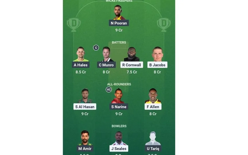 ABF vs TKR, CPL 2025: Dream11 Team 1 (Source: @Dream11App)