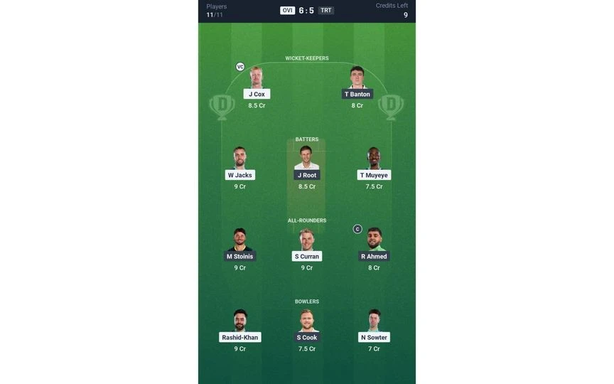 OVI vs TRT, The Hundred Men's 2025: Dream11 Team 2 [Source: @Dream11 App]
