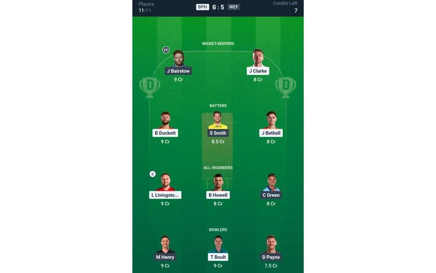 BPH vs WEF Match 24, The Hundred 2025, Dream 11 Team 1 [Source: @Dream11 App]