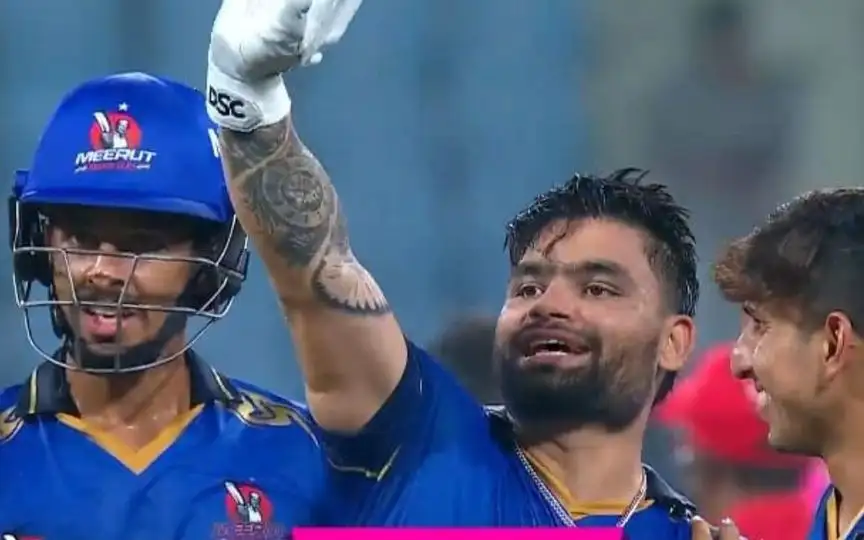 Rinku Singh celebrating his century [Source: @CricCrazyJohns/x]