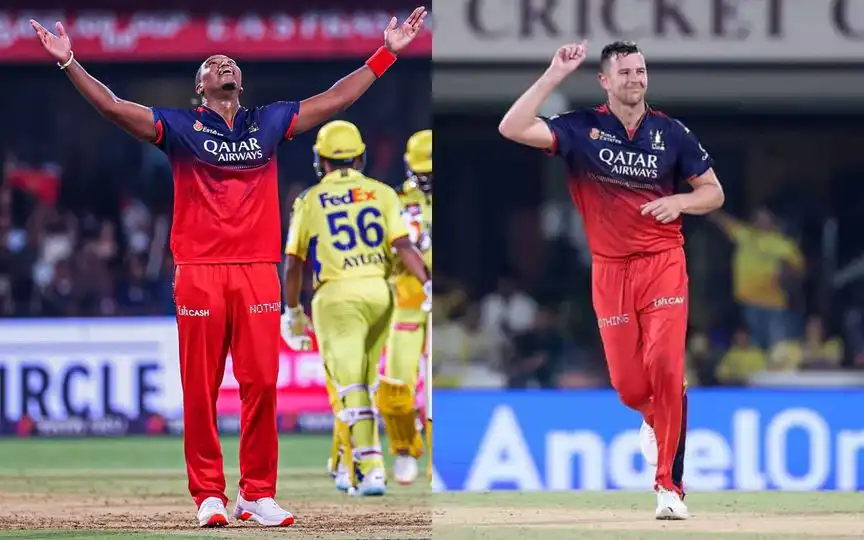 Lungi Ngidi and Josh Hazlewood [Source: @RCBTweets, @ImTanujSingh/x.com]