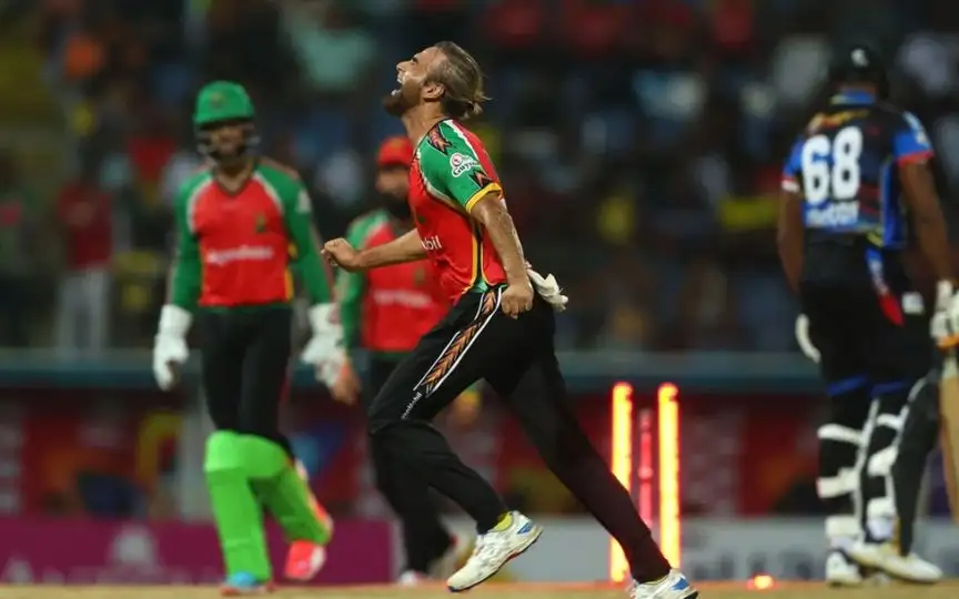 Imran Tahir smashed wickets in CPL [Source: @cricbee_sn7s/X.com]