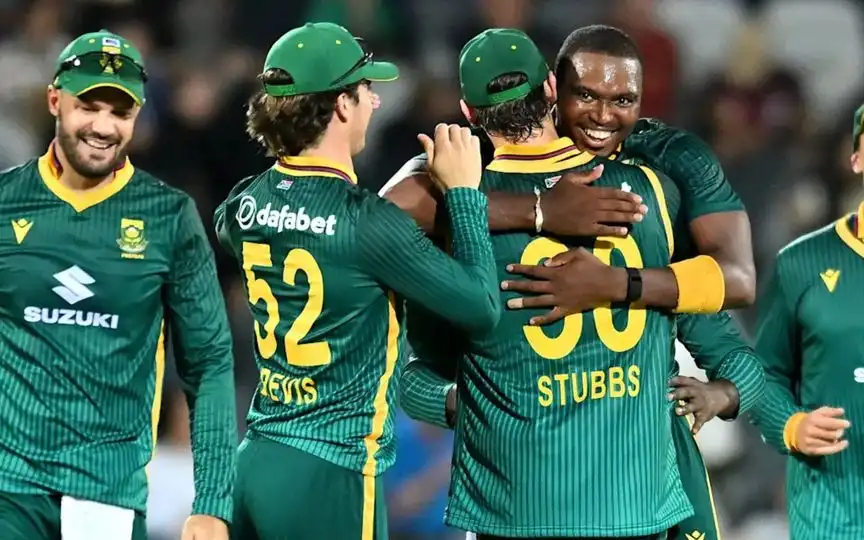 Lungi Ngidi celebrating a wicket [Source: @ICC/x]