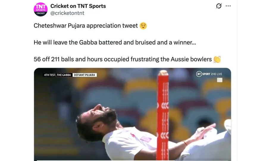 Pujara's resilience [Source: @cricketontnt/X.com]