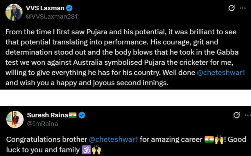 Tweets By Indian Cricketers (Source: @VVSLaxman281, @ImRaina/X.com)