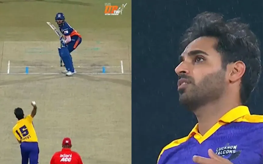Bhuvneshwar Kumar takes a maiden over [Source: @t20uttarpradesh/X.com]