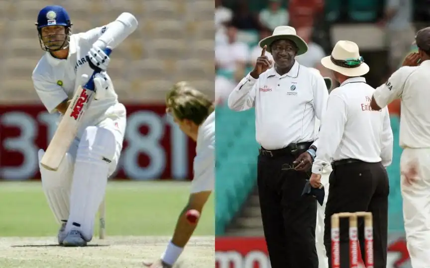 Sachin Tendulkar and Steve Bucknor [Source: AFP Media]