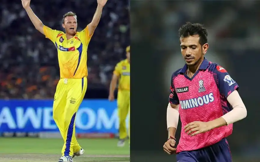 Doug Bollinger and Yuzvendra Chahal [Source: @Vibhor4CSK, @ani_digital/x.com]