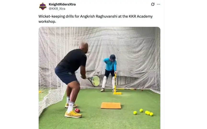 Angkrish Raghuvanshi training at KKR academy [Source: @KKR_Xtra/X.com]