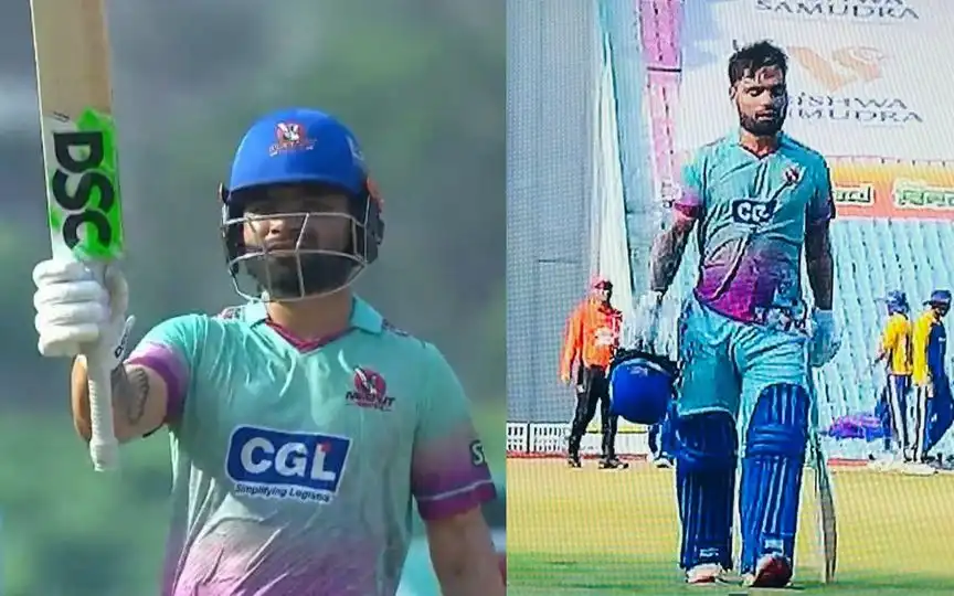 Rinku Singh in UP T20 League (Source:@prayan7763/X.com)