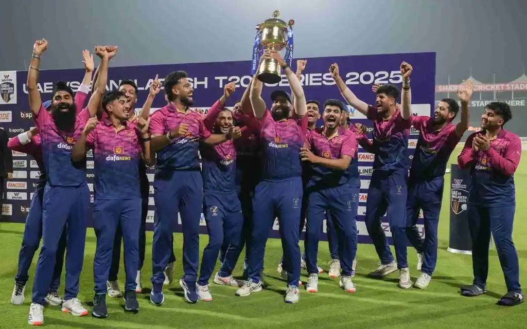 UAE players after series win against Bangladesh (Source:@ICC/X.com)