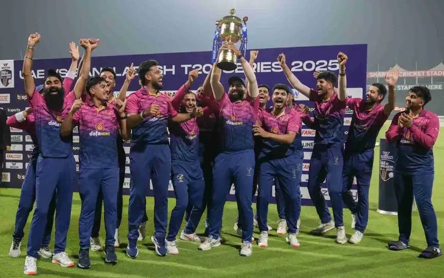 UAE players after series win against Bangladesh (Source:@ICC/X.com)