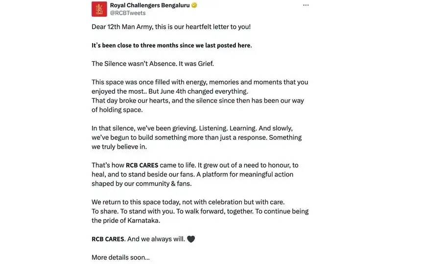 RCB's statement [Source: @RCBTweets/X.com]