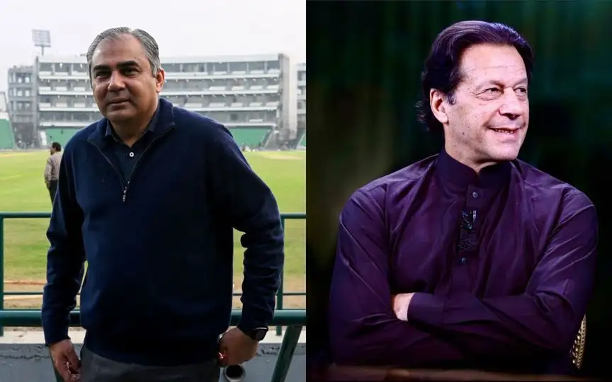 Mohsin Naqvi gets slammed by Imran Khan [Source: AFP and @iamisraa__99/X.com]