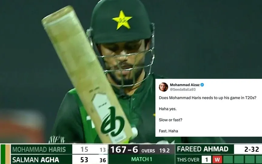 Mohammad Haris trolled for slow knock [Source: @dhillow_, @SeedaBalla93/X.com]