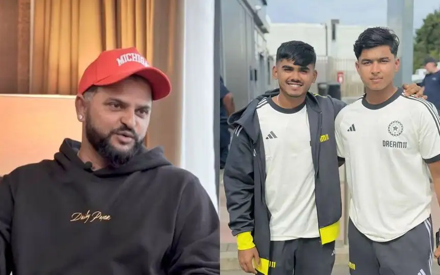 Suresh Raina, Ayush Mhatre and Vaibhav Suryavanshi (Source: @mufaddal_vohra/X.com)