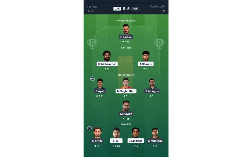 UAE vs PAK T20I Dream11 Team 2 [Source: @Dream11 App]