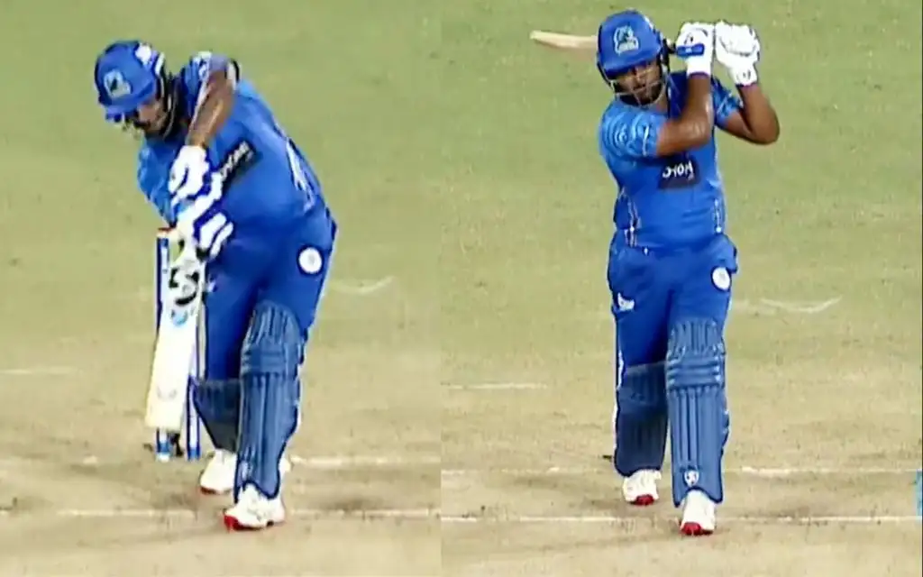 Sanju Samson's six in KCL (Source:@KCL_t20/X.com)
