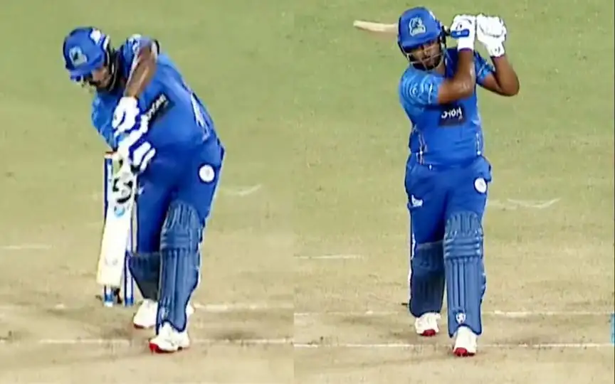 Sanju Samson's six in KCL (Source:@KCL_t20/X.com)