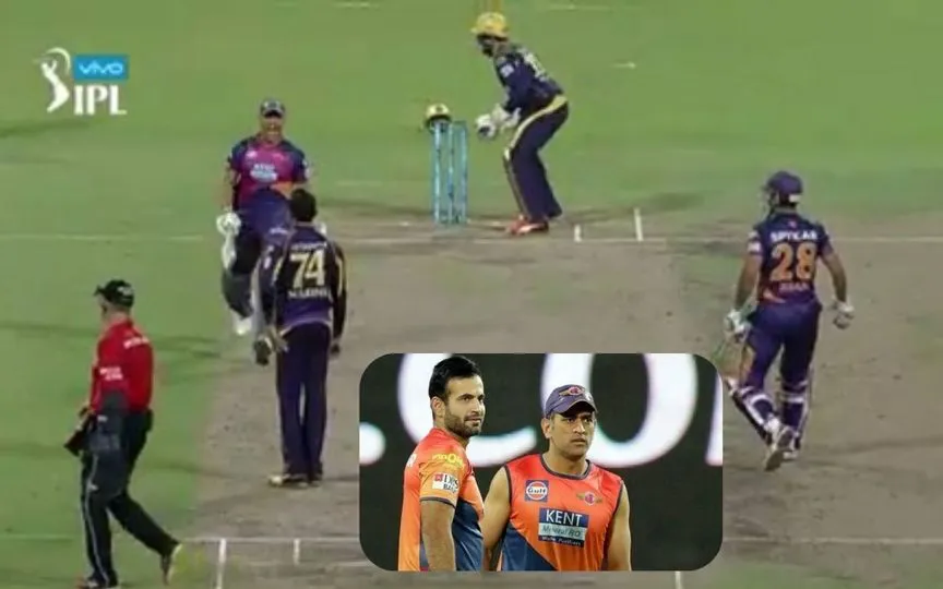 The run-out between Irfan Pathan and MS Dhoni [Source: @shokin_alam/X.com]
