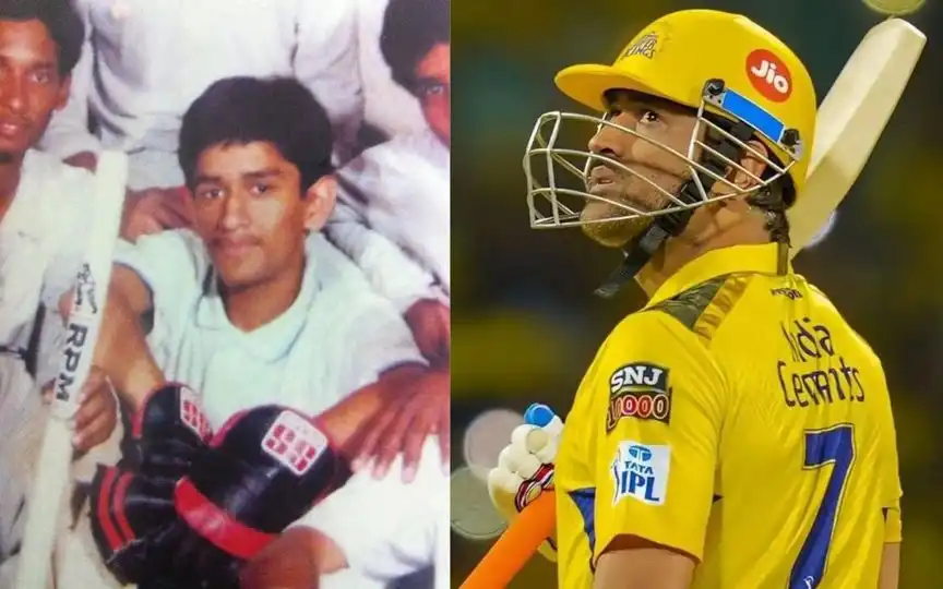MS Dhoni in his childhood and for CSK (Source:@AaravMsd_07/X.com)