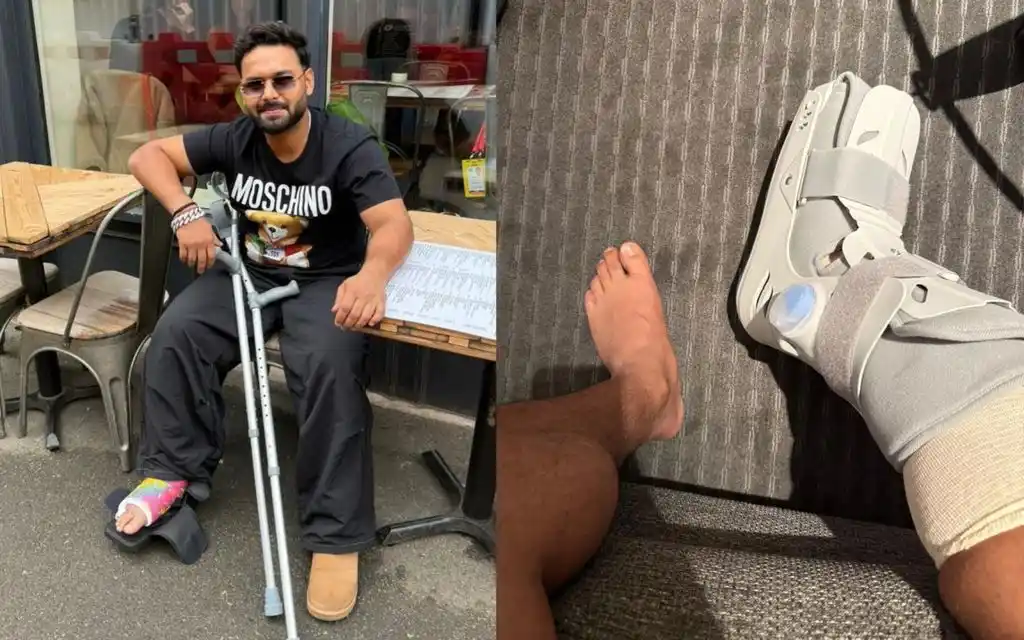 Rishabh Pant with his broken foot [Source: @RishabhPant17/X.com]