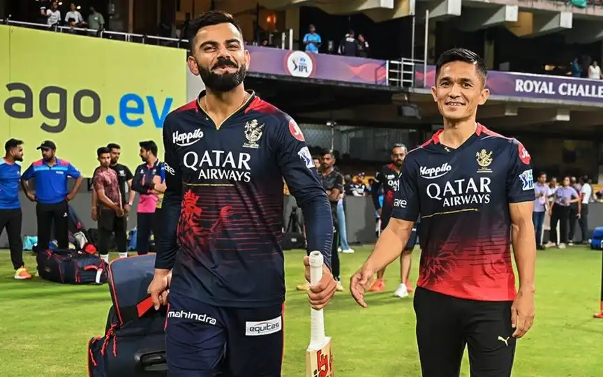 Virat Kohli and Sunil Chhetri At Chinnaswamy - (Source: @Johns/X.com)