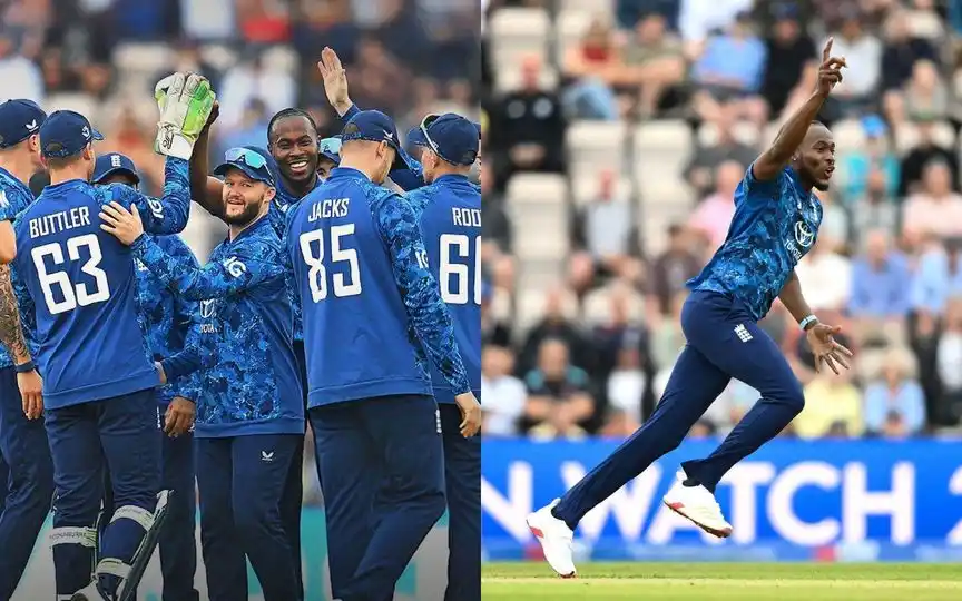 England Cricket Team and Jofra Archer (Source: @UtilitaBowl/X.com)